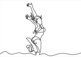 magnifique femme dans bikini bain de soleil à le bord de mer vecteur