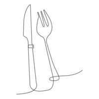 vecteur fourchette, couteau continu un ligne dessin sur blanc Contexte Stock illustration