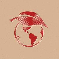 globe avec feuille demi-teinte style icône avec grunge Contexte vecteur illustration