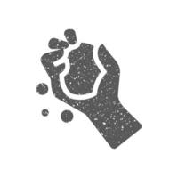 main en portant neige icône dans grunge texture vecteur illustration