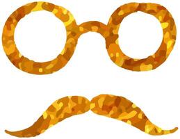 lunettes et moustache main tiré illustration dans or briller couleurs vecteur