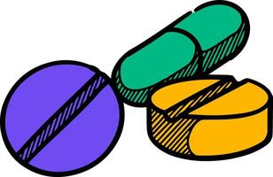 pilules icône style vitamine médicament drogues Couleur vecteur illustration