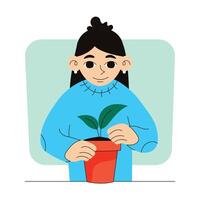 jardinage. femme les plantes une germer dans une pot. vecteur graphique.