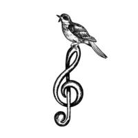 musical tripler clef avec une en chantant Rossignol, graphique vecteur noir et blanc illustration. pour logos, insignes, autocollants et impressions. pour cartes postales, affaires cartes, dépliants.