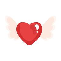 coeur amour avec ailes battant icône romantique vecteur