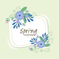 bonjour carte saisonnière de lettrage de printemps avec des fleurs dans un cadre carré vecteur