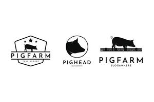 porc ferme animaux logo conception ancien rétro ensemble collection vecteur