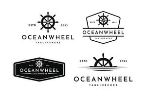 océan navire roue logo conception ancien rétro style. navire roue logo conception vecteur