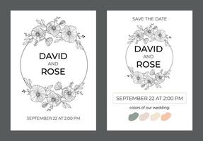 mariage invitation dans une minimaliste style. une fleur couronne vecteur main tiré illustration