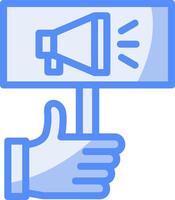 main en portant une embauche signe ligne rempli bleu icône vecteur
