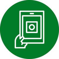 main avec une tablette pour en ligne applications contour cercle icône vecteur