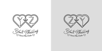 des lettres yz et zy mariage l'amour logo, pour des couples avec y et z initiales vecteur