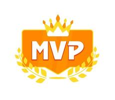 mvp - plus de valeur joueur décerner. d'or couronne et laurier sur brillant Orange badge proclamer vecteur