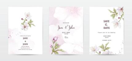 fleur et feuilles aquarelle mariage invitation modèle cartes ensemble vecteur