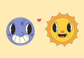 coloré vecteur illustration avec souriant lune et parlant Soleil dans sensationnel style