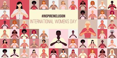 international aux femmes journée bannière. inspirer inclusion. géométrique modèle. vecteur