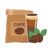 café sac, tasse café boisson avec café des haricots illustration vecteur