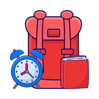 sac à dos école, alarme l'horloge temps avec livre illustration vecteur