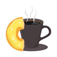 verre café boisson avec beignets mordre illustration vecteur