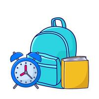 sac à dos école, alarme l'horloge temps avec livre illustration vecteur