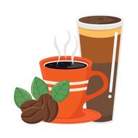 tasse la glace café boire, verre café boisson avec café des haricots illustration vecteur