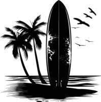 ai généré silhouette surfant planche sur le plage noir Couleur seulement vecteur