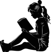 ai généré silhouette adolescent fille en train de lire livre noir Couleur seulement vecteur