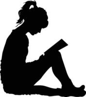 ai généré silhouette adolescent fille en train de lire livre noir Couleur seulement vecteur