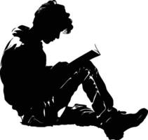 ai généré silhouette adolescent en train de lire livre noir Couleur seulement vecteur