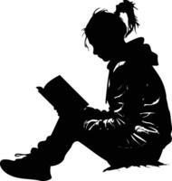 ai généré silhouette adolescent en train de lire livre noir Couleur seulement vecteur