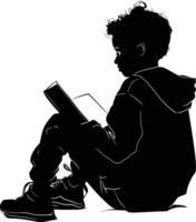 ai généré silhouette adolescent en train de lire livre noir Couleur seulement vecteur