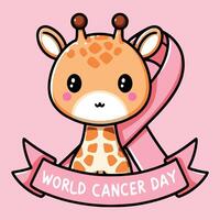 monde cancer journée. mignonne girafe avec ruban. vecteur illustration.