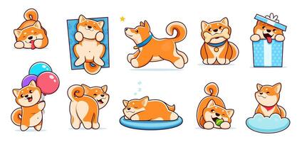 dessin animé mignonne shiba inu chien et chiot personnages vecteur