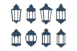 Ramadan lanterne silhouette icône ensemble, vecteur illustration