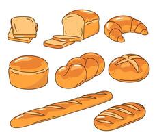 pain, boulangerie main tiré illustrations, ensemble de vecteur dessins.
