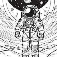 astronaute contour coloration page illustration pour les enfants et adulte vecteur