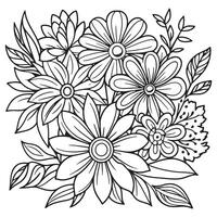 enfants floral contour illustration griffonnage coloration livre main tiré vecteur