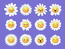 camomille sourire Marguerite fleur dessin animé personnages vecteur