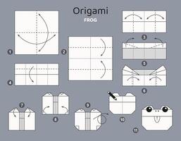 grenouille origami schème Didacticiel en mouvement modèle. origami pour enfants. étape par étape Comment à faire une mignonne origami amphibie. vecteur illustration.