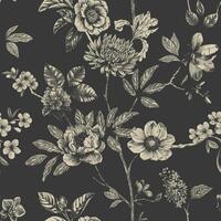 abstrait moderne floral sans couture modèle avec main tiré fleur dans toile de jouy style. rétro élégance répéter imprimer. ancien conception pour tissu, fond d'écran ou emballage vecteur