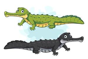 dessin animé noir et vert gavial crocodile vecteur