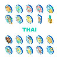 thaïlandais cuisine nourriture asiatique plat Icônes ensemble vecteur