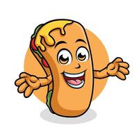 taco rouleau dessin animé personnage surprenant pose content mascotte vecteur illustration clipart