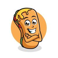 taco rouleau dessin animé personnage traverser bras content mascotte vecteur illustration clipart