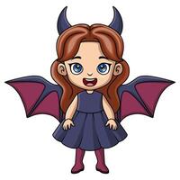 mignonne peu fille dessin animé portant Halloween chauve souris costume vecteur