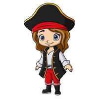 mignonne pirate fille dessin animé sur blanc Contexte vecteur