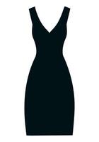 noir cocktail robe, classique silhouette. vecteur. illustration pour logo conception de une Vêtements magasin, aux femmes boutique. une symbole de la féminité, beauté, mode, attraction. vecteur