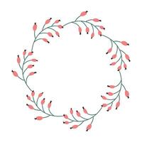 rond main tiré floral Cadre ou frontière avec endroit texte, citation ou logo dans plat style. griffonnage couronne fabriqué de rose fleurs dans cercle. minimaliste botanique élément branches avec baies. vecteur