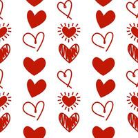 vecteur sans couture modèle avec rouge cœurs main dessiné. interminable modèle pour la Saint-Valentin journée. griffonnage cœurs.