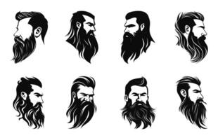 longue barbe vecteur noir silhouette ensemble, différent gros barbe coiffure silhouettes paquet